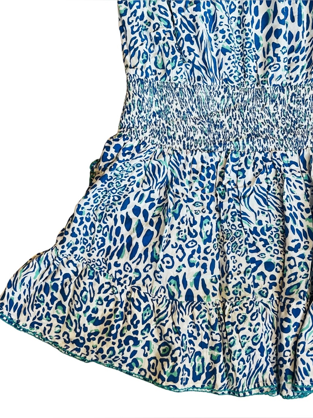 Poupette St Barth Women’s Sz M Animal Print Mini Dress Estel Blue White Ruffle - Picture 11 of 16